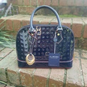 Arcadia navy leather handbag.
